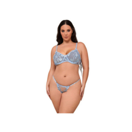 SUBBLIME - 957636 COMPLETO REGGISENO E SLIP RICAMATI A FIORI AZZURRO CIELO L/XL