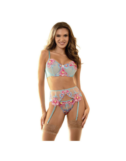 SUBBLIME - 957643 SET REGGISENO E CINTURA RICAMO FIORI ROSA S/M