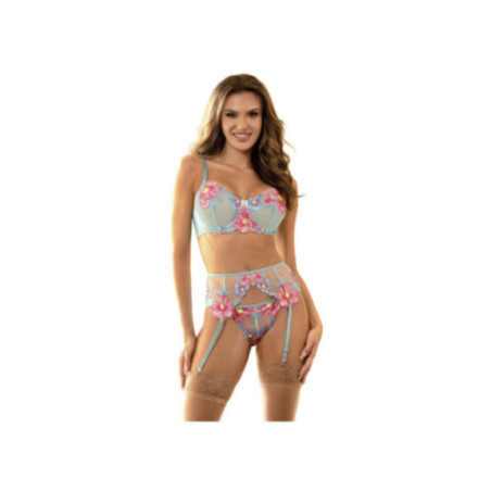 SUBBLIME - 957643 SET REGGISENO E CINTURA RICAMO FIORI ROSA S/M