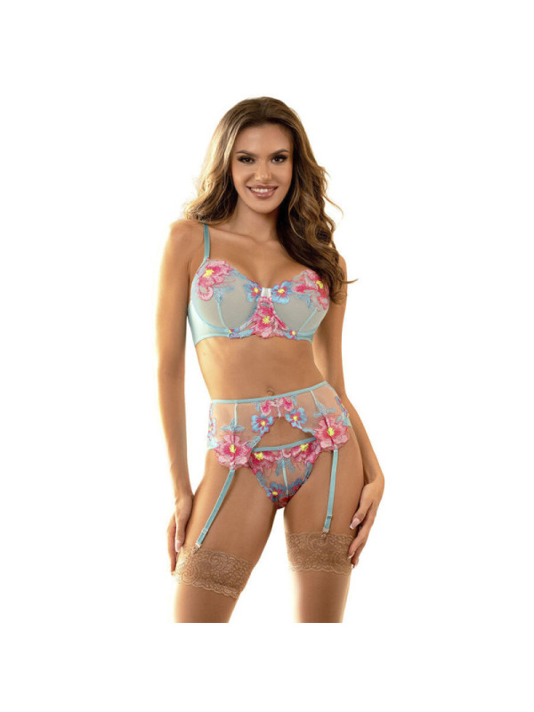 SUBBLIME - 957650 SET REGGISENO E CINTURA RICAMO FIORI ROSA L/XL