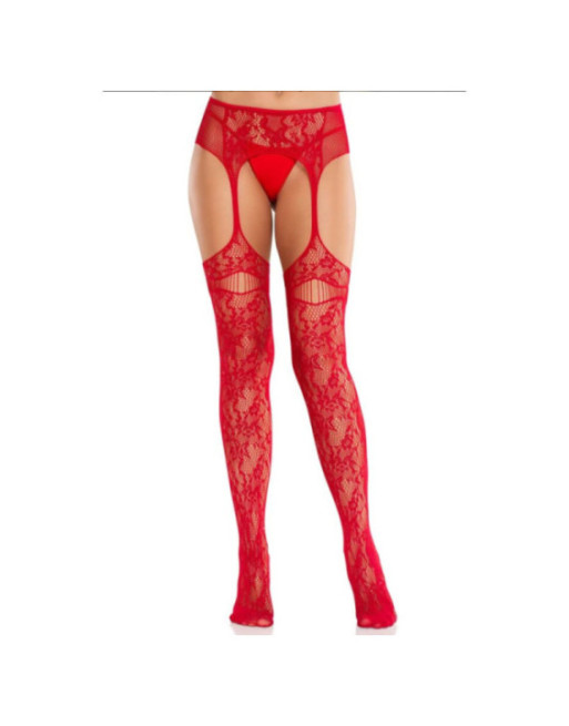 LEG AVENUE - CALZE IN PIZZO CON GIARRETTIERE ROSSE