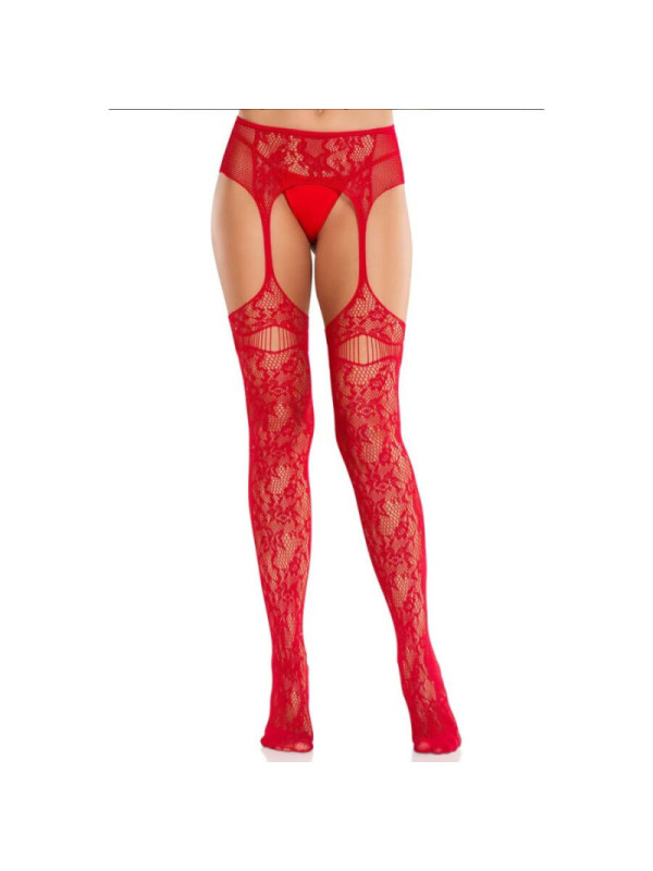 LEG AVENUE - CALZE IN PIZZO CON GIARRETTIERE ROSSE