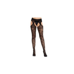LEG AVENUE - CALZE IN PIZZO FLOREALE CON GIARRETTIERE UNITED BLACK
