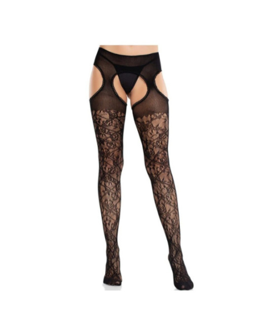 LEG AVENUE - CALZE IN PIZZO FLOREALE CON GIARRETTIERE UNITED BLACK
