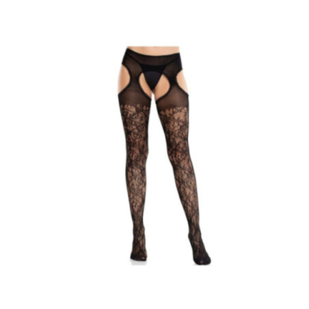 LEG AVENUE - CALZE IN PIZZO FLOREALE CON GIARRETTIERE UNITED BLACK