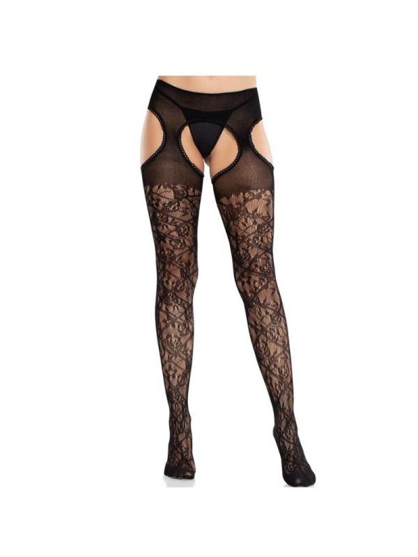 LEG AVENUE - CALZE IN PIZZO FLOREALE CON GIARRETTIERE UNITED BLACK