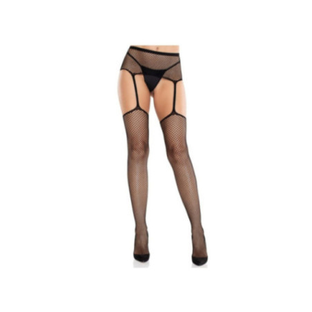 LEG AVENUE - CALZE IN PIZZO CON CROCE E CINTURA REGGICALZE NERE
