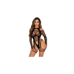 LEG AVENUE - BODYSTOCKING A RETE CON CINTURA E IMBRACATURA NERA