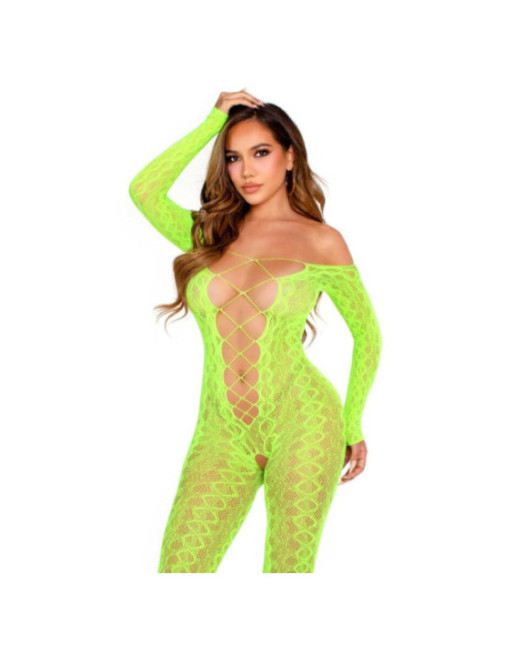 LEG AVENUE - BODYSTOCKING SENZA CAVALLO EXOTIC SNAKE LACE NEON GREEN
