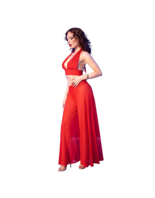 CHILIROSE - CR 4857 SET TOP E PANTALONI ROSSI TAGLIA M