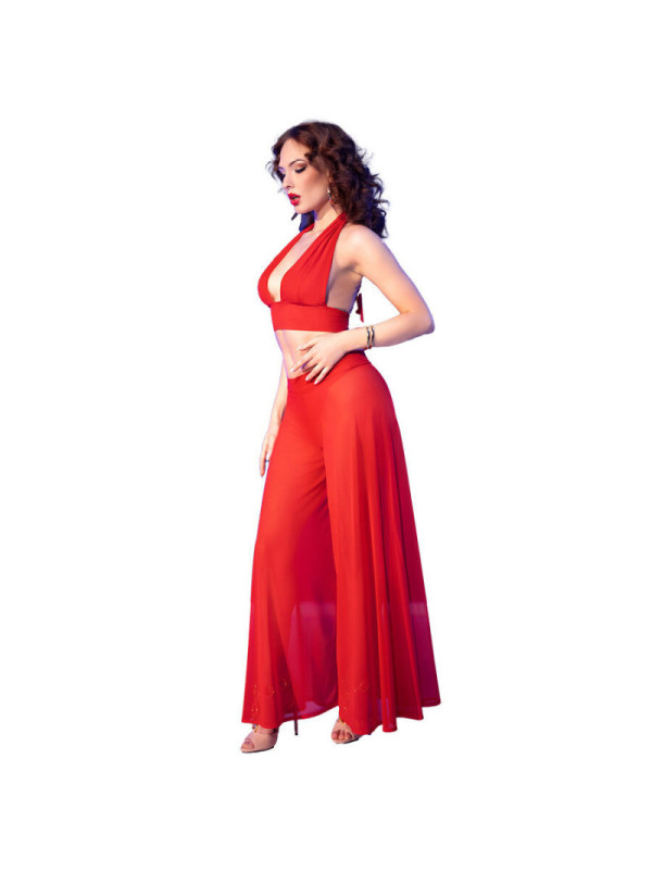 CHILIROSE - CR 4857 SET TOP E PANTALONI ROSSI TAGLIA M