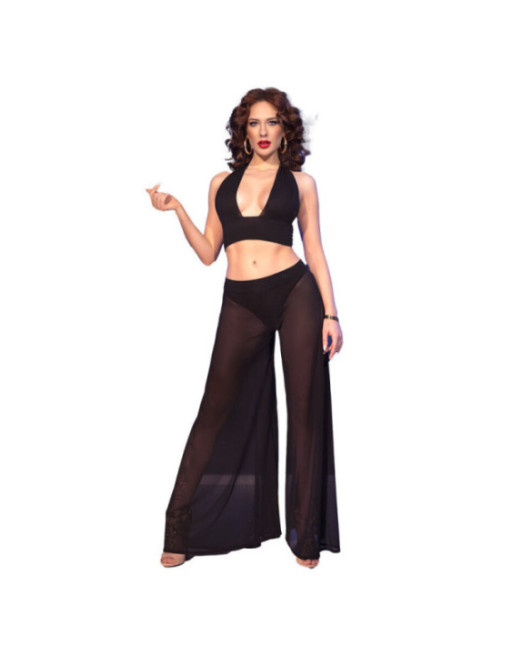 CHILIROSE - CR 4857 SET TOP E PANTALONI NERI TAGLIA S