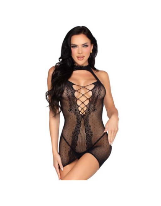 LEG AVENUE - 81675 MINI ABITO CON SCOLLO A V NERO - TAGLIA UNICA