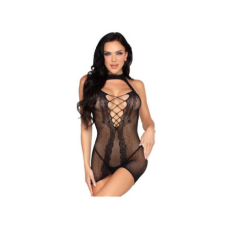 LEG AVENUE - 81675 MINI ABITO CON SCOLLO A V NERO - TAGLIA UNICA