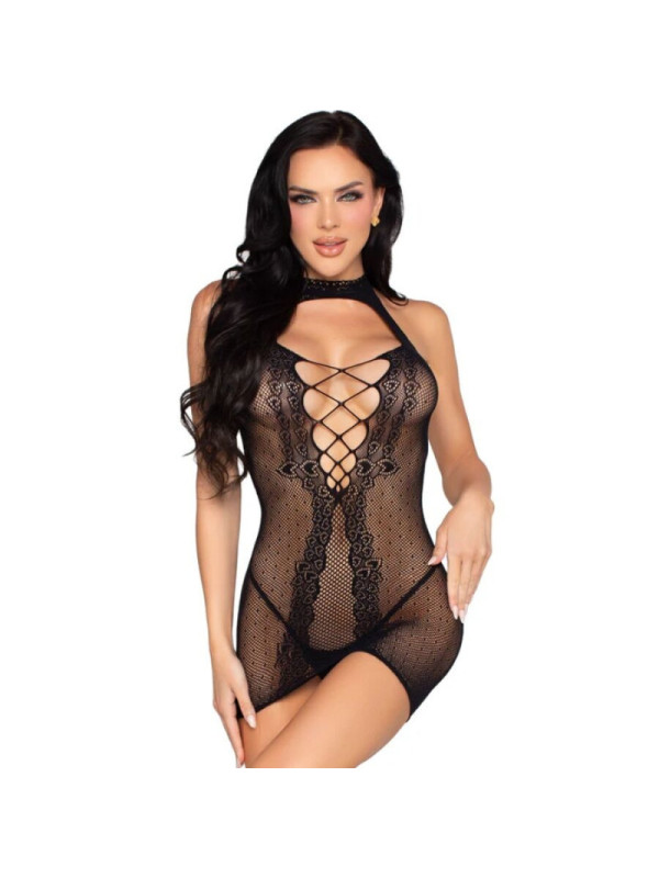 LEG AVENUE - 81675 MINI ABITO CON SCOLLO A V NERO - TAGLIA UNICA