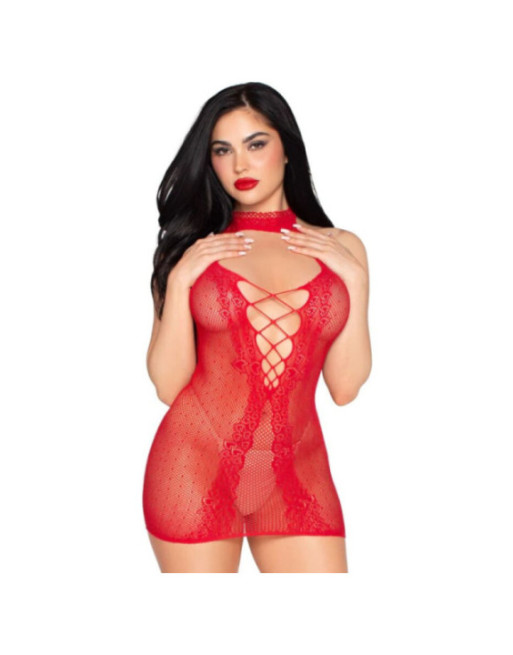 LEG AVENUE - 81675 MINI ABITO CON SCOLLO A V ROSSO - TAGLIA UNICA