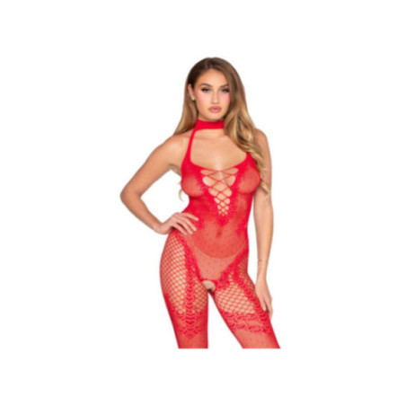 LEG AVENUE - 89336 BODYSTOCKING ROSSO SENZA CAVALLO - TAGLIA UNICA