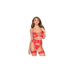 LEG AVENUE - 89359 SET TOP + PERIZOMA + GIARRETTIERA ROSSO - TAGLIA UNICA