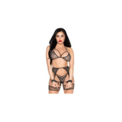 LEG AVENUE - 89362 SET TOP + PERIZOMA + GIARRETTIERA + MANETTE NERO - TAGLIA UNICA
