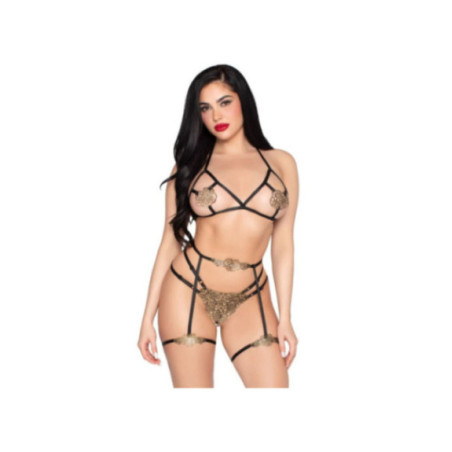 LEG AVENUE - 89364 SET DI LUSSO REGGISENO + PERIZOMA + IMBRACATURA - TAGLIA UNICA