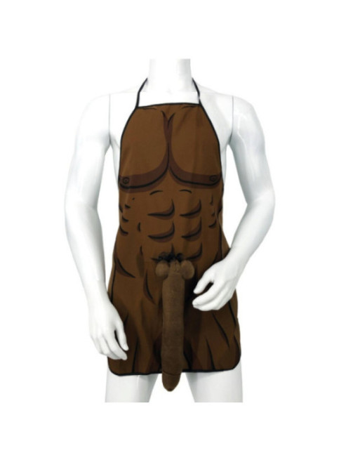DIABLO PICANTE - GREMBIULE MUSCOLARE CON PENE 3D IN TONO MARRONE
