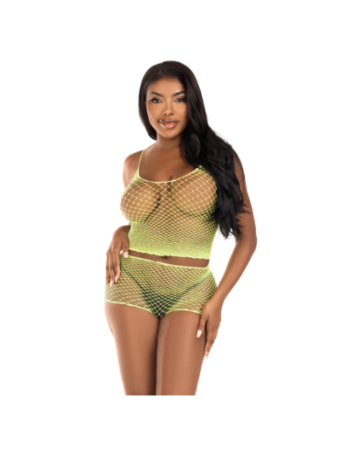 LEG AVENUE - SET T-SHIRT E PANTALONI A RETE LIME