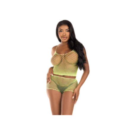 LEG AVENUE - SET T-SHIRT E PANTALONI A RETE LIME