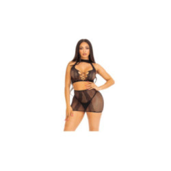 LEG AVENUE - TOP E GONNA IN PIZZO APERTO NERO