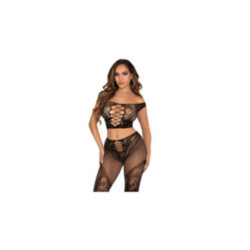 LEG AVENUE - CROP TOP E LEGGING A RETE CON SPALLE SCOPERTE NERO