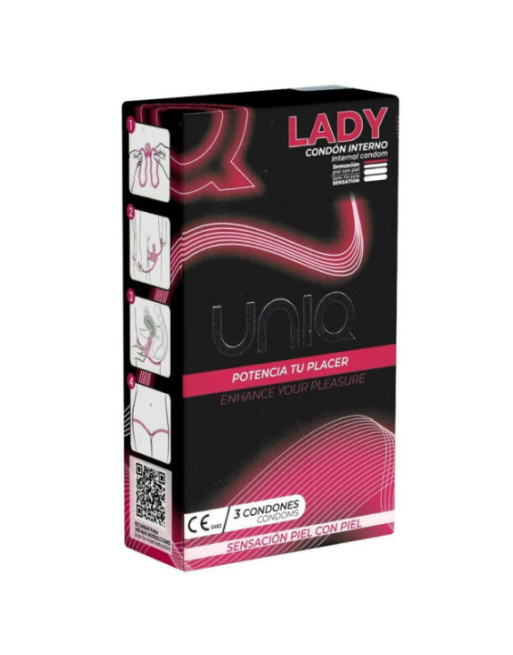 UNIQ - LADY CONDOM PRESERVATIVO FEMMINILE SENZA LATTICE CON CINGHIA DI LEGGENDA 3 UNITÀ