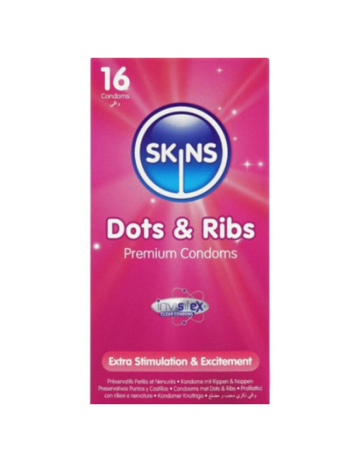 SKINS - DOTS & RIBS PREMIUM CONDOMS CONFEZIONE DA 16