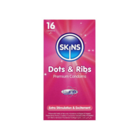 SKINS - DOTS & RIBS PREMIUM CONDOMS CONFEZIONE DA 16