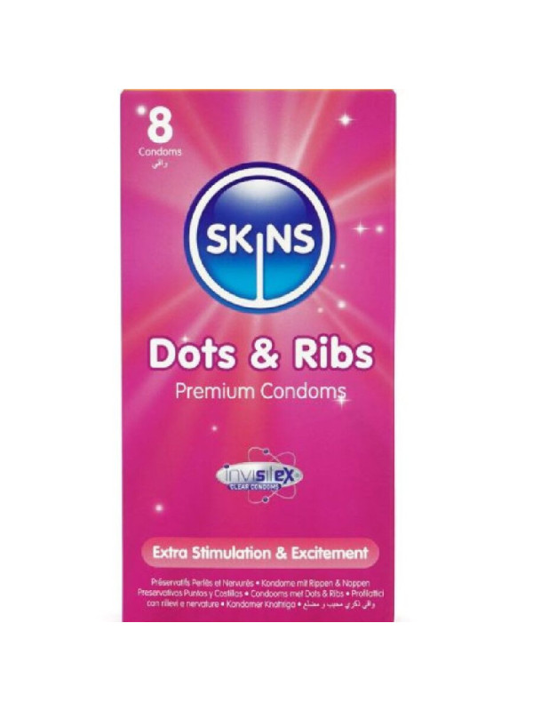 SKINS - DOTS & RIBS PREMIUM CONDOMS CONFEZIONE DA 8