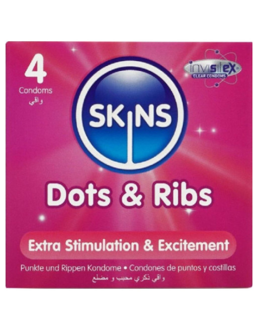 SKINS - DOTS & RIBS PREMIUM CONDOMS CONFEZIONE DA 4