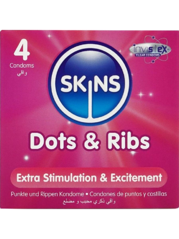 SKINS - DOTS & RIBS PREMIUM CONDOMS CONFEZIONE DA 4