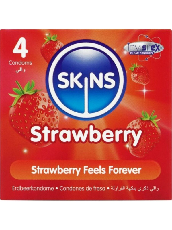 SKINS - PRESERVATIVI PREMIUM ALLA FRAGOLA CONFEZIONE DA 4