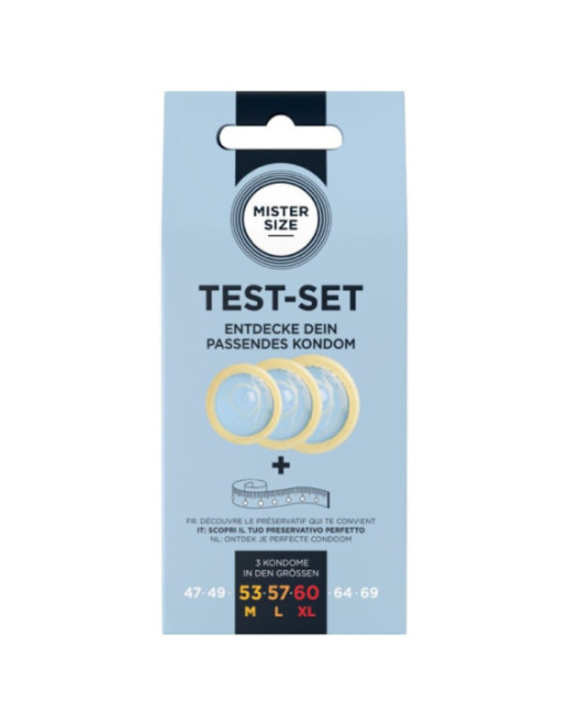 MISTER SIZE - SET DI PROVA 3 PRESERVATIVI DI MISURE DIVERSE + METRO A NASTRO