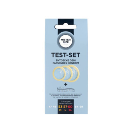 MISTER SIZE - SET DI PROVA 3 PRESERVATIVI DI MISURE DIVERSE + METRO A NASTRO