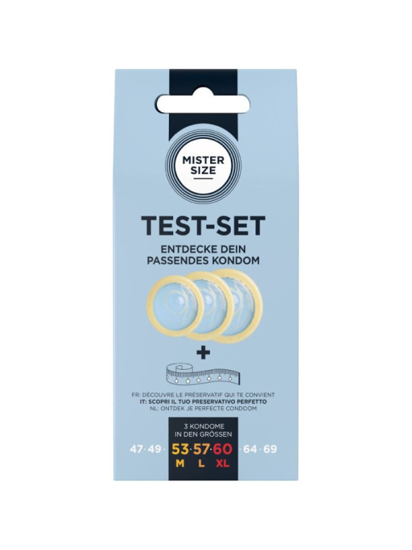 MISTER SIZE - SET DI PROVA 3 PRESERVATIVI DI MISURE DIVERSE + METRO A NASTRO