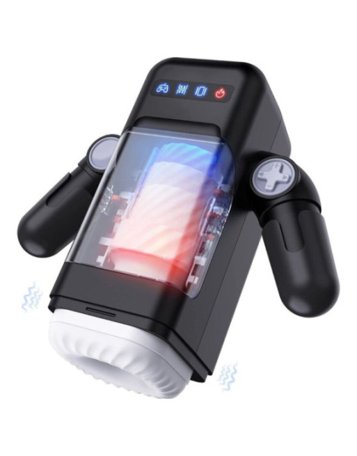 GAME CUP - MASTURBATORE A VIBRAZIONE SPINTA CON FUNZIONE RISCALDAMENTO E SUPPORTO MOBILE - NERO