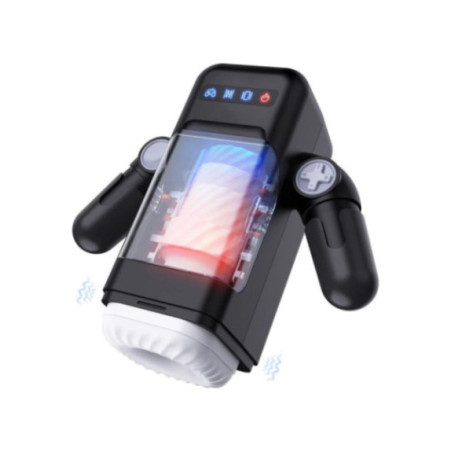 GAME CUP - MASTURBATORE A VIBRAZIONE SPINTA CON FUNZIONE RISCALDAMENTO E SUPPORTO MOBILE - NERO