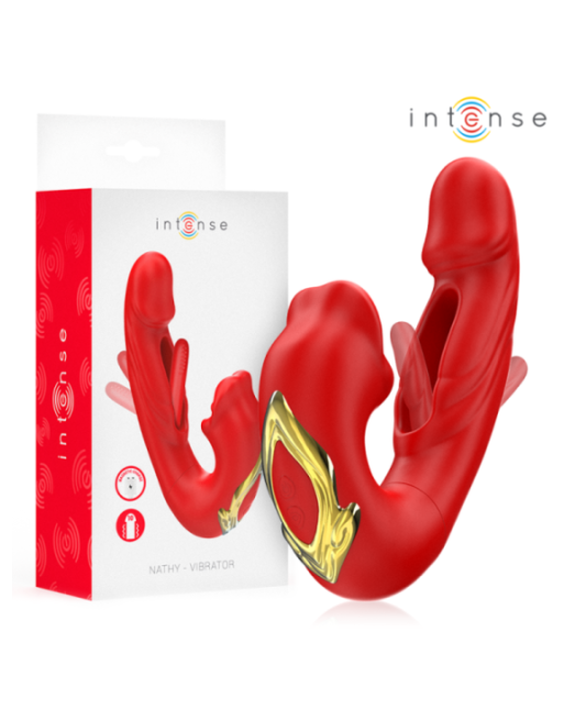 INTENSE - NATHY DOPPIO VIBRATORE CON BOCCA STIMOLANTE MULTIFUNZIONE ROSSO