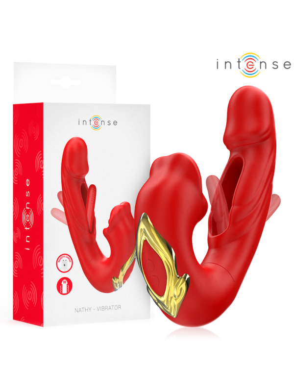 INTENSE - NATHY DOPPIO VIBRATORE CON BOCCA STIMOLANTE MULTIFUNZIONE ROSSO