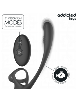 ADDICTED TOYS Plug Anale Vibrante 360° Stimolatore Prostatico con Anello Testicolare 10 Vibrazioni Silicone Waterproof