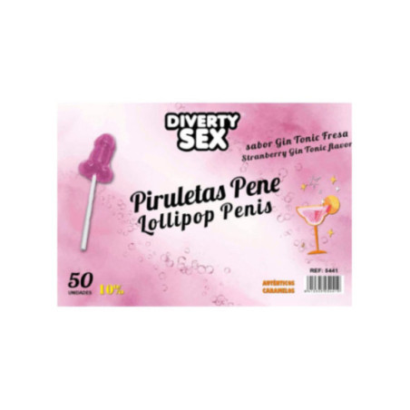 DIABLO GOLOSO - 50 LECCA-LECCA A FORMA DI PENE GIN TONIC GUSTO FRAGOLA 10% ALCOOL