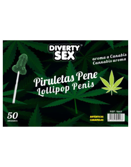 DIABLO GOLOSO - 50 LECCA-LECCA A FORMA DI PENE AROMA DI CANNABIS