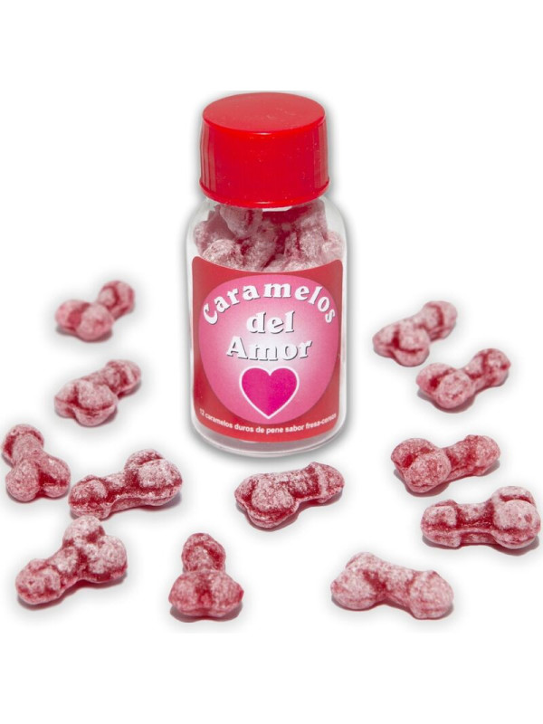 DIABLO PICANTE - 12 CARAMELLE DAMORE A FORMA DI PENE FRAGOLA/CILIEGIA