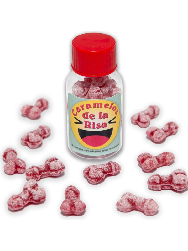 DIABLO PICANTE - 12 CARAMELLE RISATE A FORMA DI PENE FRAGOLA/CILIEGIA
