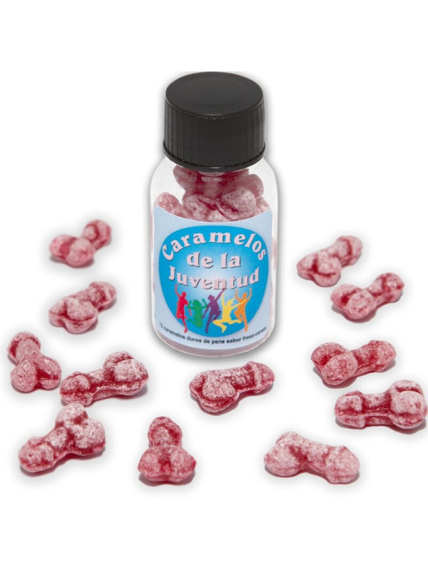 DIABLO PICANTE - 12 CARAMELLE PER GIOVANI FORMA DI PENE FRAGOLA/CILIEGIA