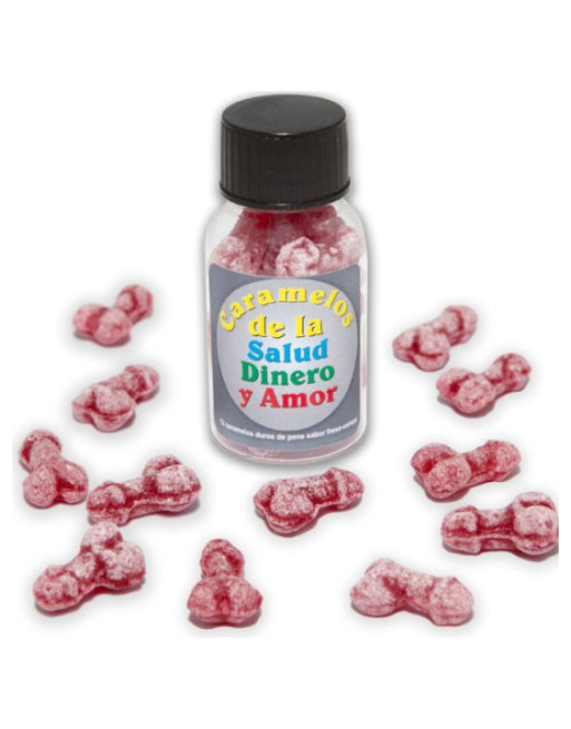 DIABLO PICANTE - 12 CARAMELLE SALUTE-SOLDI-AMORE A FORMA DI PENE FRAGOLA/CILIEGIA